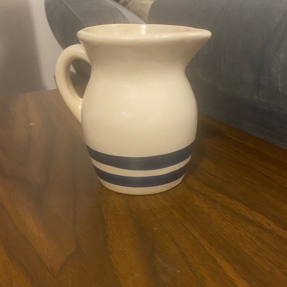 Cream and Blue Striped Pitcher